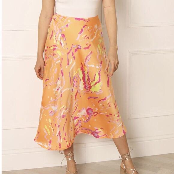Vero Moda Midi Skirt Orange Pink Small NWOT - Picture 1 of 6
